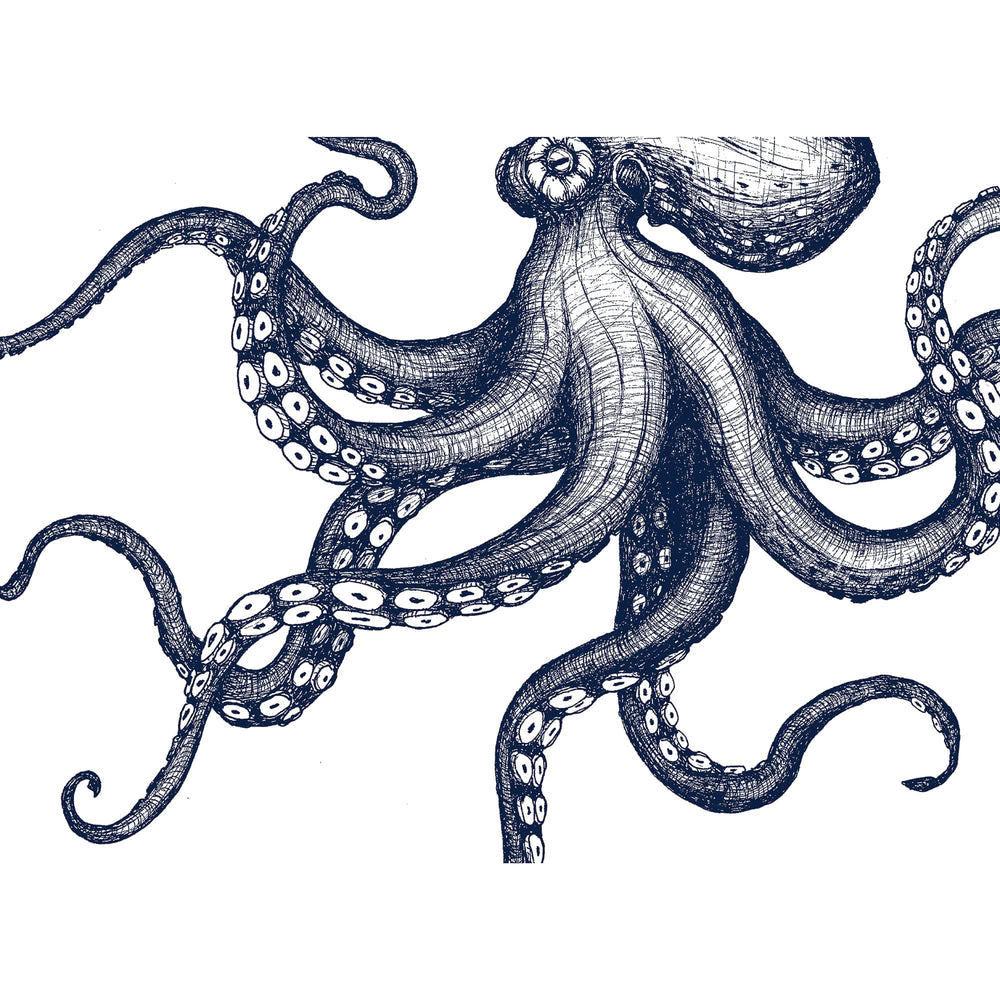 Maritimes Küchenhandtuch mit handbedrucktem Oktopus-Design| ankelinerherz.com