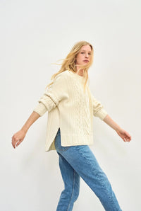 Oversize Aran Pullover cremefarben | ankelinerherz.com