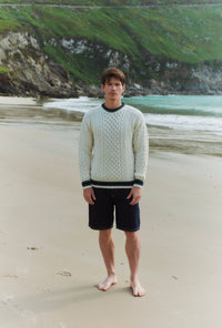 Aran Strickpullover mit NavyStreifen - Creme - ankelinerherz.com