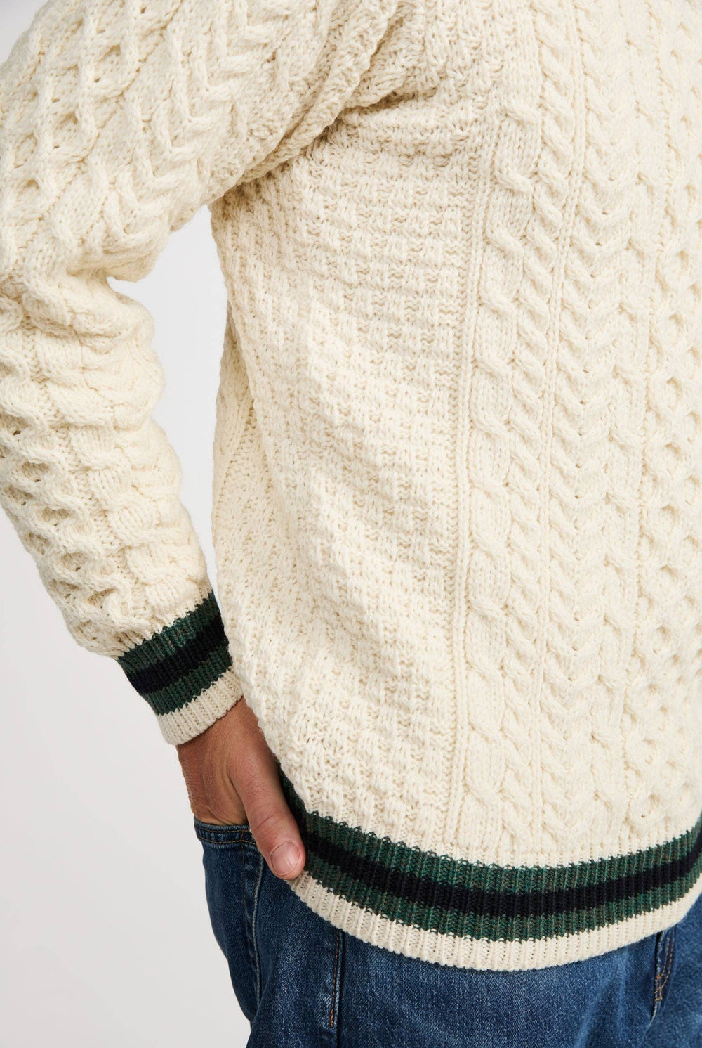 Aran Strickpullover mit NavyStreifen - Creme - ankelinerherz.com