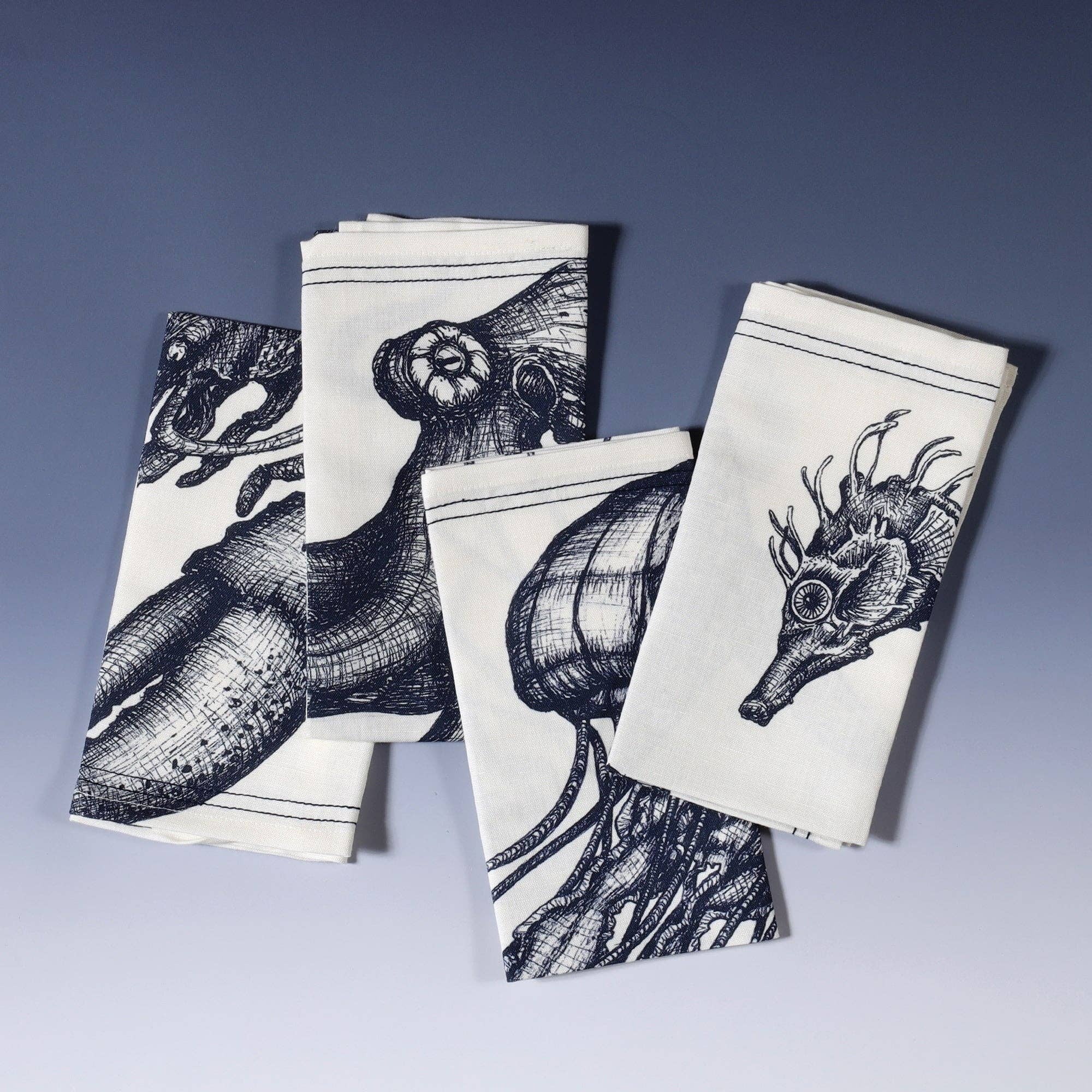 4er Set Luxus-Servietten mit Meerestieren